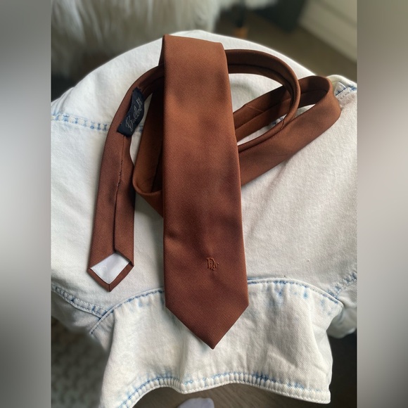 Vintage Dior Logo Bullocks Cognac Terracotta Rustic Woven Poly Silk Twill Tie - Picture 10 of 13